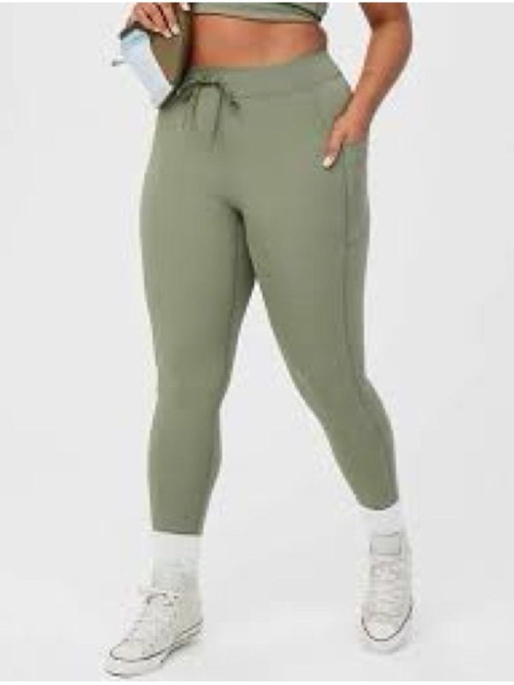 Aerie Offline Leggings Green High Waisted‎ Pockets Drawstring Athleisure Large